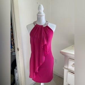 Cocktail dress with a bejeweled, halter neck-line